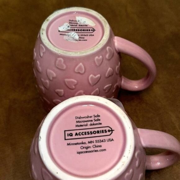 Set Of 2 Pink Heart Pattern Ceramic Mugs  Dishwasher & Microwave Safe  IQ Access - Picture 3 of 7